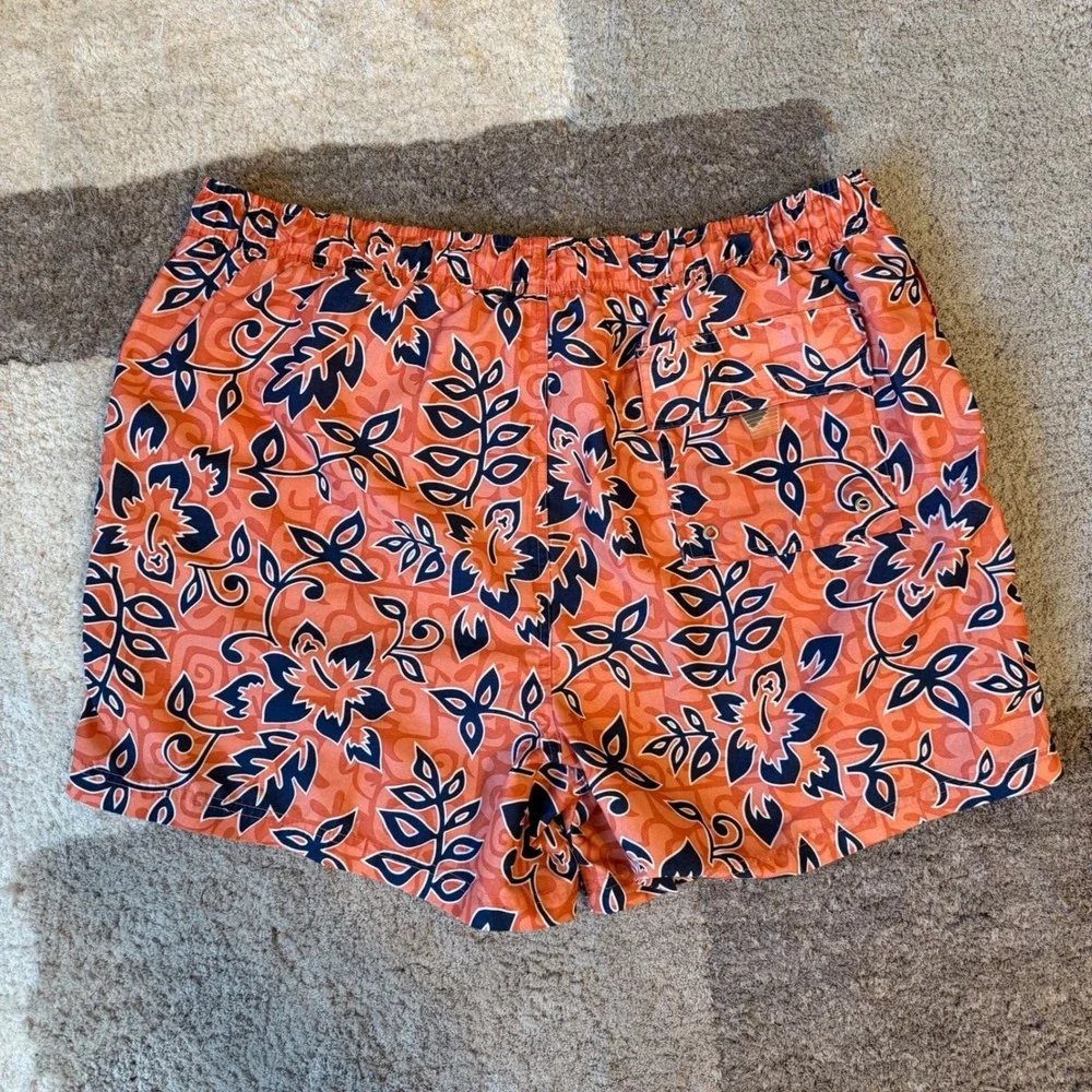 Mens‎ Orange Floral Hibiscus Swim Trunks Mesh Lined Board Shorts Size L 36-38